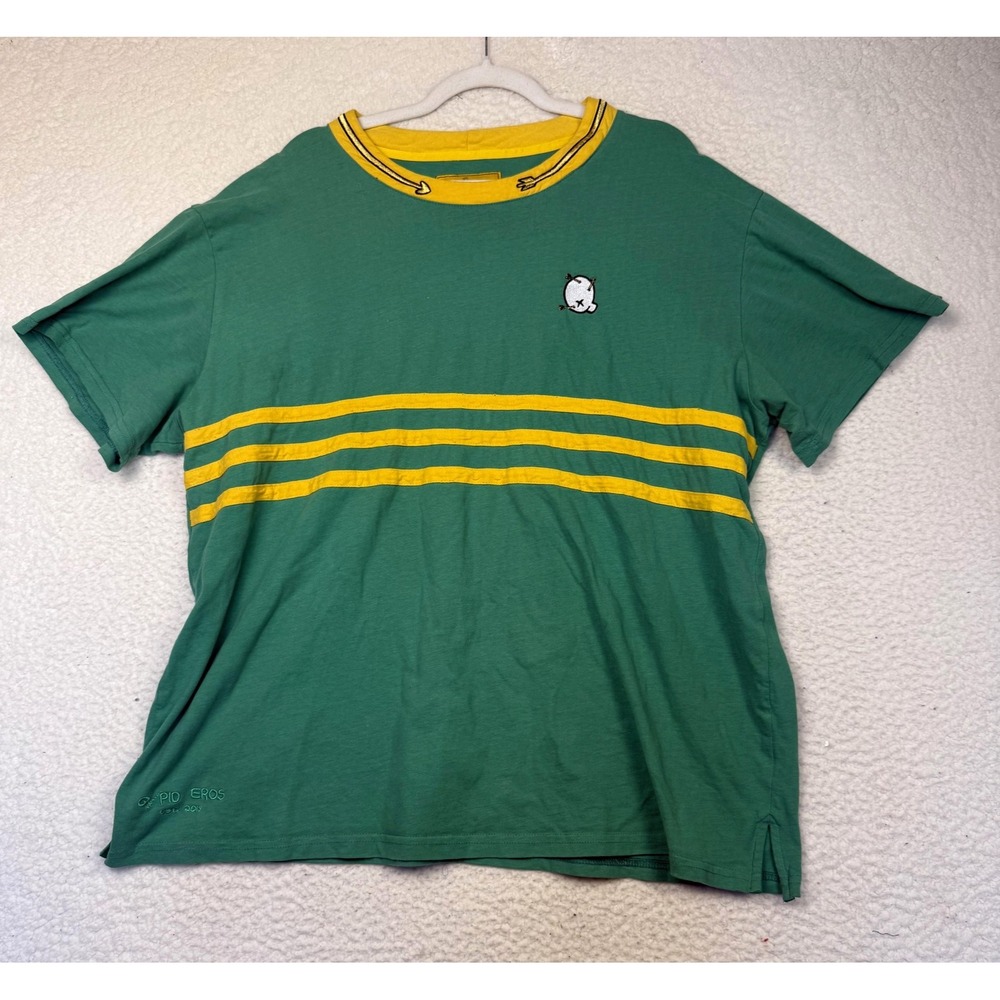 Qpid Eros Shirt Mens 2XL Green Skull Stripe Embroidered Streetwear Hip Hop Urban